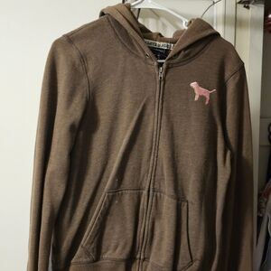 PINK Victoria's Secret Brown Hoodie with Pink Logo
